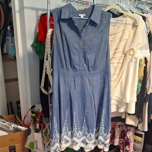 Dress Barn Chambray Dress with White Embroidery